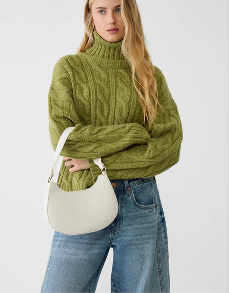  Stradivarius Half Moon Shoulder Bag In White 