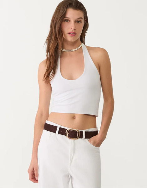  Stradivarius Halter Crop Top In White 