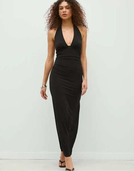  Stradivarius Halter Neck Backless Midi Dress In Black 