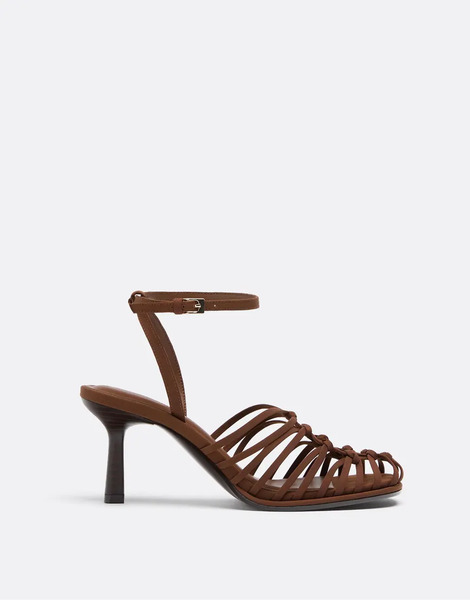  Stradivarius Heeled Cage Sandals In Brown 