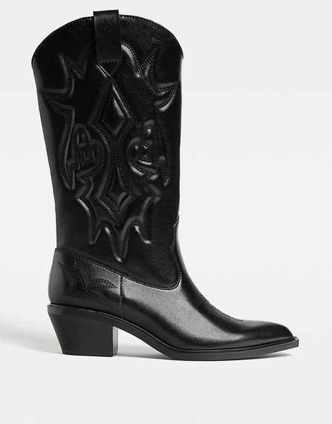 Stradivarius Heeled Cowboy Boots In Black 