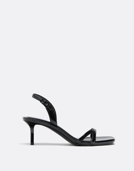 Stradivarius Heeled Cut Out Strap Sandal In Black 