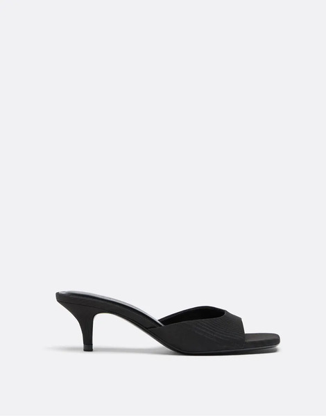  Stradivarius Heeled Mule Sandals In Black 