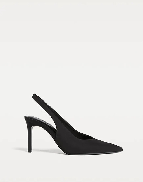  Stradivarius High Heel Slingback In Black In Black 