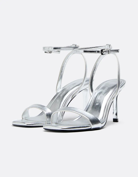 Stradivarius High Heeled Sandals In Silver In Silver 