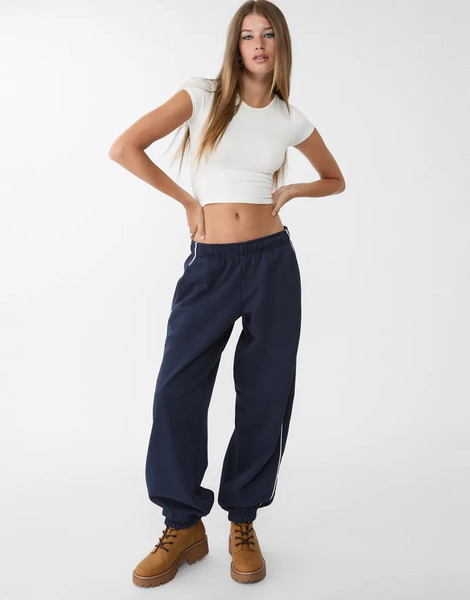  Stradivarius Joggers With Piping In Navy Blue 