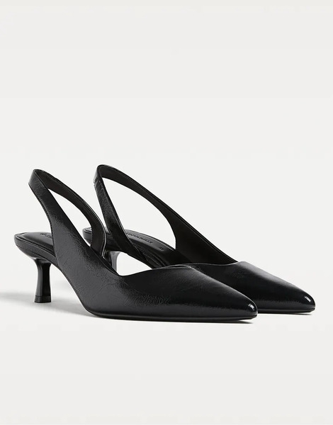  Stradivarius Kitten Heel Slingback In Black In Black 