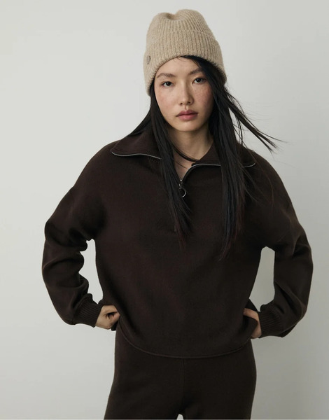  Stradivarius Knit Jumper With Zip In Brown 