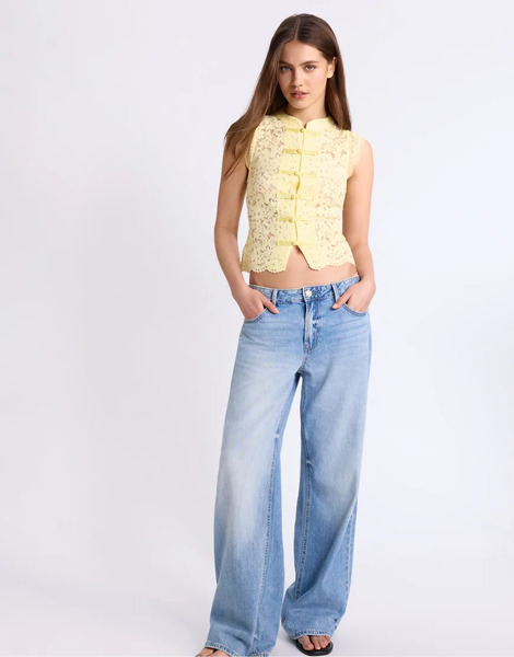  Stradivarius Lace Qipao Top In Gold Yellow 