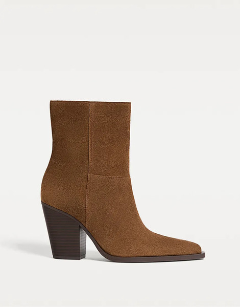 Stradivarius Leather Cowboy Ankle Boots In Brown 