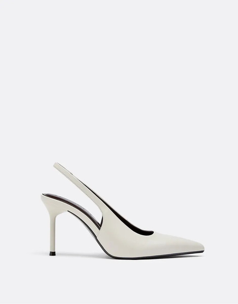  Stradivarius Leather Effect Heeled Shoes In Ecru White 