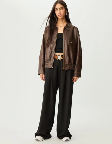  Stradivarius Leather Effect Jacket With Pockets In Brown 