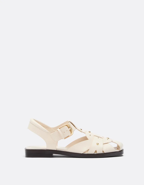  Stradivarius Leather Effect Studded Cage Sandals In Ecru White 