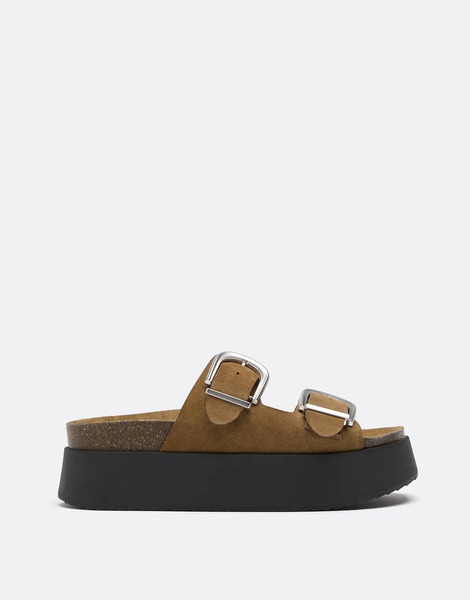  Stradivarius Leather Faltform Sandal In Beige Neutral 