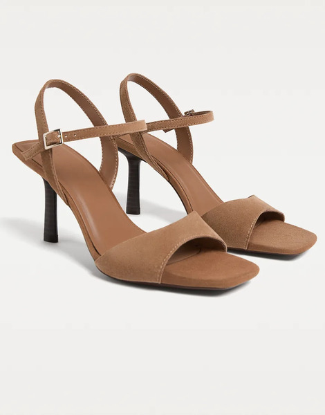  Stradivarius Leather Heeled Sandals In Brown 
