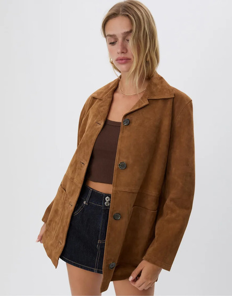  Stradivarius 100% Leather Jacket With Pockets In Brown 
