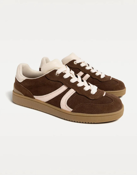  Stradivarius Leather Trainers In Brown 