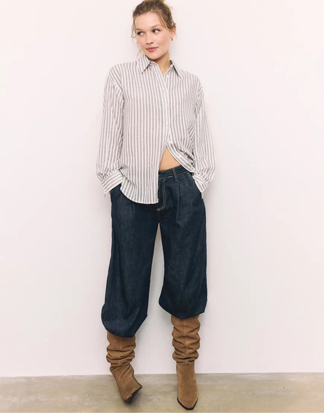  Stradivarius Linen Effect Shirt In Brown 