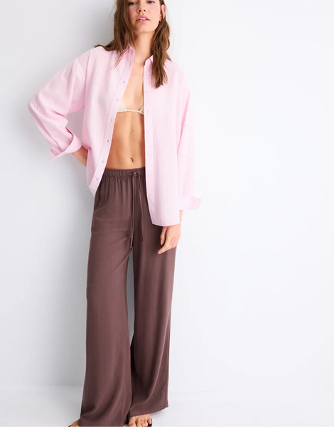  Stradivarius Linen Effect Shirt In Dusty Rose Pink 
