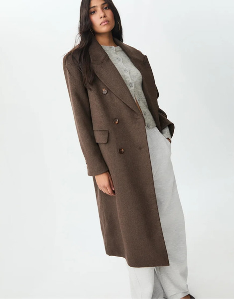  Stradivarius Long Double Breasted Coat In Brown 