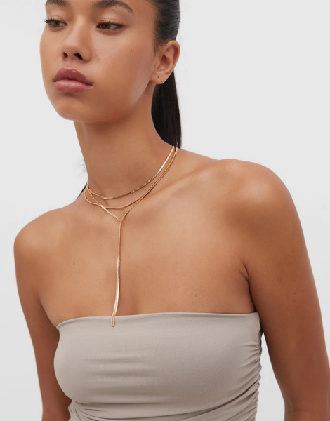  Stradivarius Long Multi Chain Necklace In Gold Yellow 