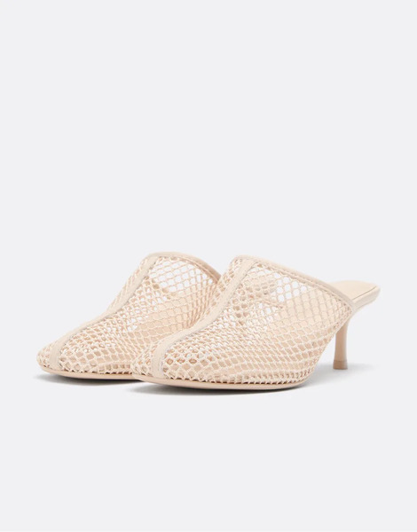  Stradivarius Mesh Heeled Mule In Ecru In Ecru White 