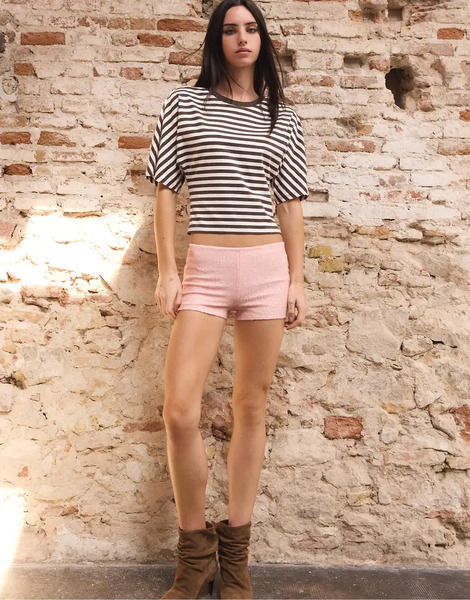  Stradivarius Mini Sequin Shorts In Pastel Pink 