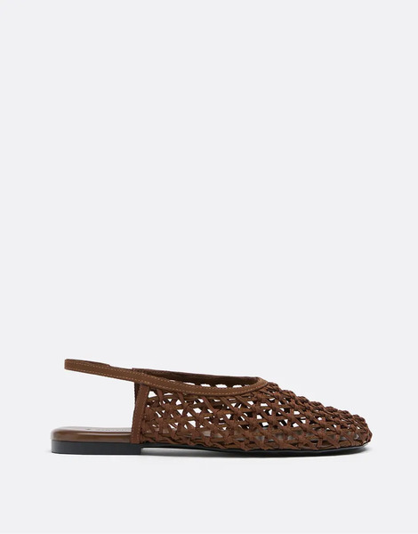  Stradivarius Open Back Mesh Babouches In Brown 