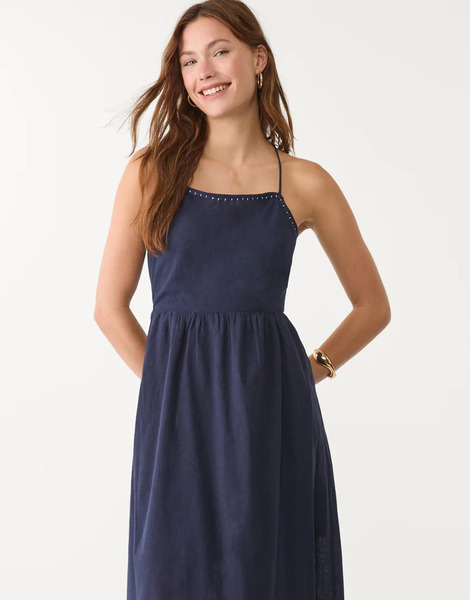  Stradivarius Open Back Midi Dress In Navy Blue 