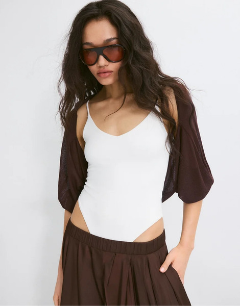  Stradivarius Open Knit Cardigan In Brown 