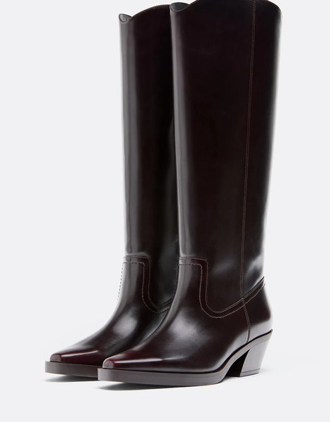  Stradivarius Plain Cowboy Boots In Burgundy Red 