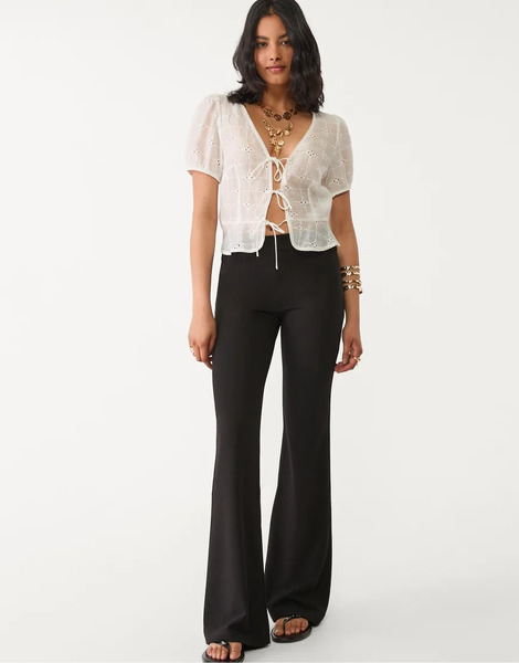  Stradivarius Plain Knit Flared Trousers In Black 