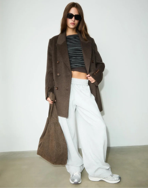  Stradivarius Plush Barrel Trousers In Grey Melange 