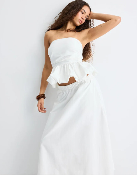  Stradivarius Poplin Layered Skirt In White 