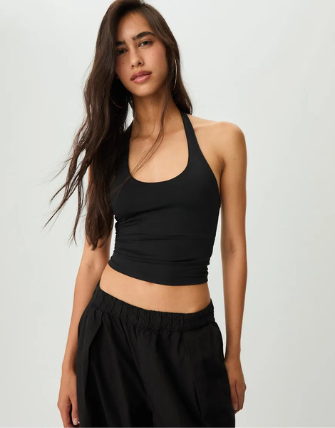  Stradivarius Racer Neck Top In Black 