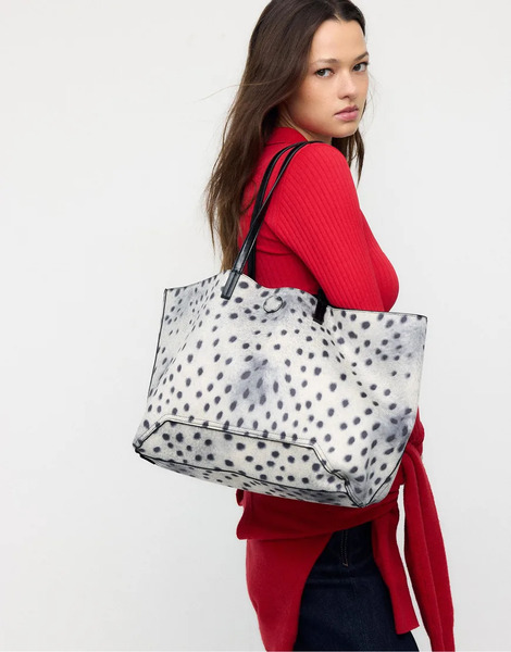  Stradivarius Reversible Zebra Print Shopper Bag In Black 