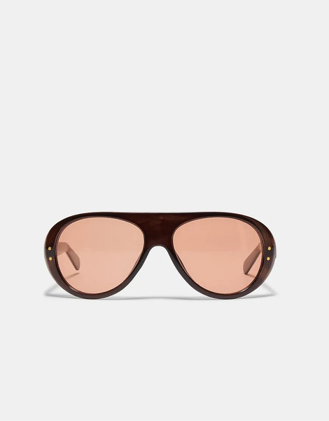  Stradivarius Round Detail Sunglasses In Khaki Green 