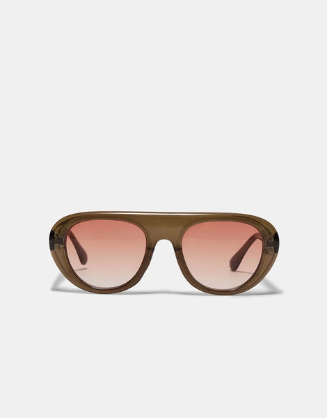  Stradivarius Round Resin Sunglasses In Khaki Green 