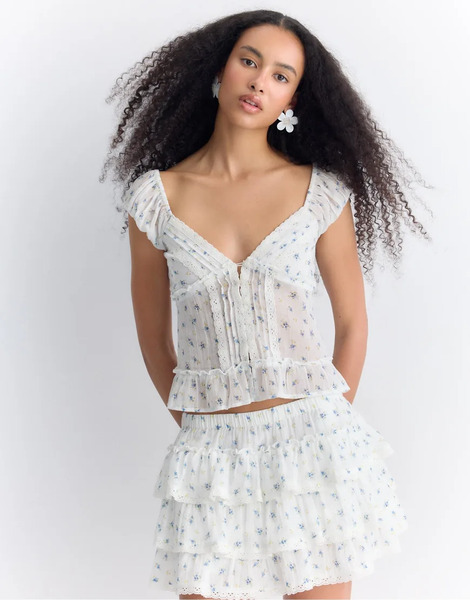  Stradivarius Ruffled Crinkle Skort In Sky Blue 
