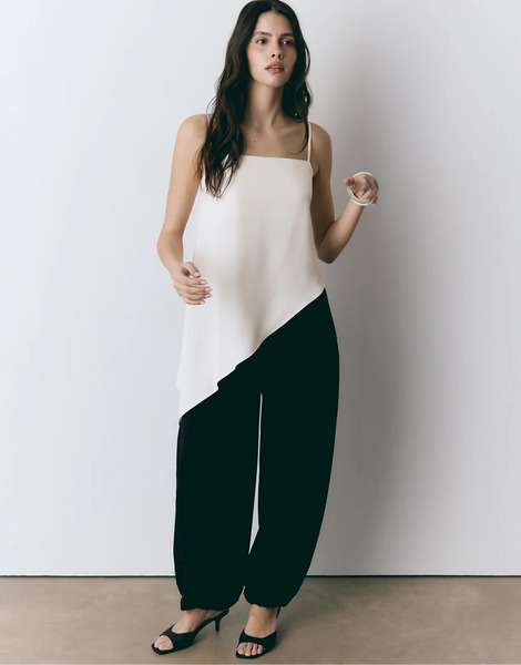  Stradivarius Satin Asymmetric Hem Top In Ecru White 
