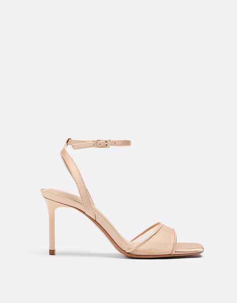  Stradivarius Satin Effect Heeled Sandals In Beige Neutral 