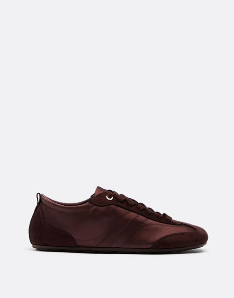  Stradivarius Satin Effect Trainers With Thin Soles In Brown 