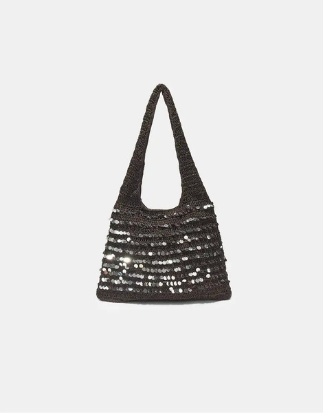  Stradivarius Sequin Shoulder Bag In Brown 