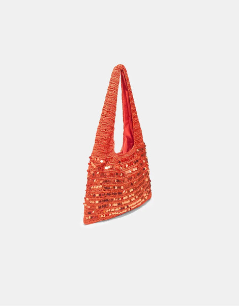  Stradivarius Sequin Shoulder Bag In Orange 
