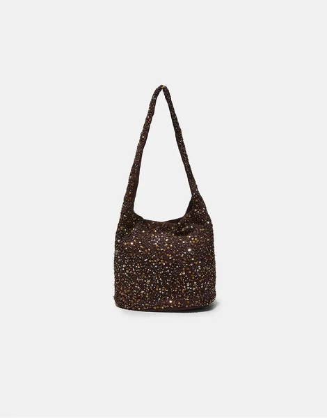  Stradivarius Sequinned Shoulder Bag In Brown 