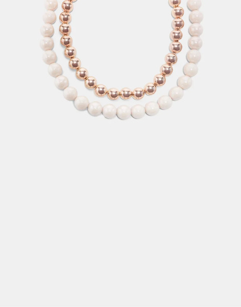  Stradivarius Set Of 2 Bead Necklaces In Ecru White 
