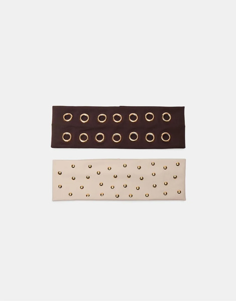  Stradivarius Set Of 2 Headbands With Studs In Brown 