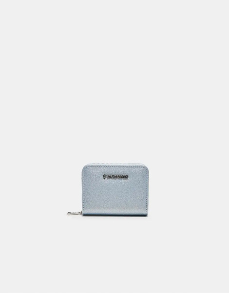  Stradivarius Shimmery Zip Up Purse In Sky Blue 