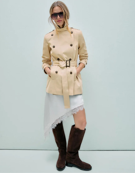  Stradivarius Short Basic Trench Coat In Stone White 