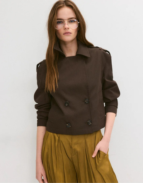  Stradivarius Short Double Breasted Trench Coat In Brown 
